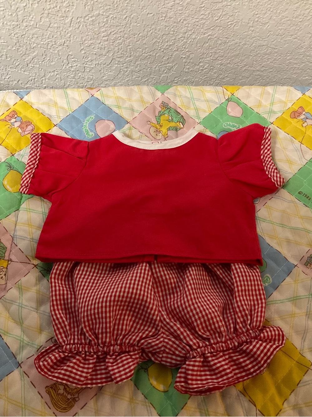 Vintage Cabbage Patch Kid Girl’s Outfit Red Top & Gingham Bloomers